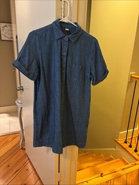 Old Navy Casual Short-Sleeve Button-Down Denim Shirt Dress - Blue